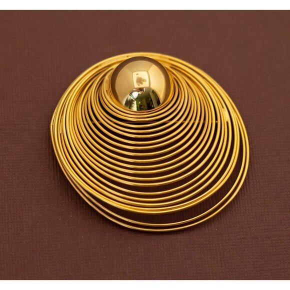 Vintage Gold Tone Victorian Multi Spiral Sphere Large Brooch - U21 - Picture 1 of 2